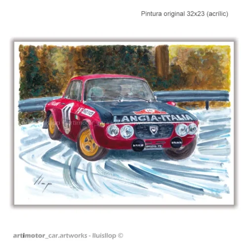 Pintura original s/papel 32x23 - 1972 Sandro Munari (Lancia Fulvia)